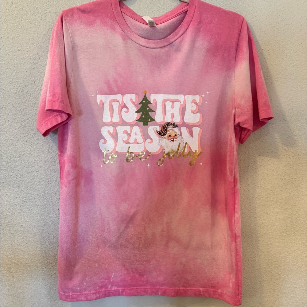 Bella Canvas Pink and White Women’s  Holiday Tee